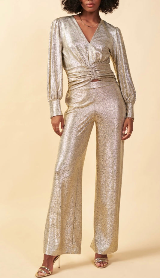 METTALIC FOIL PULL ON PANTS - Fashion Sophisticated Boutique