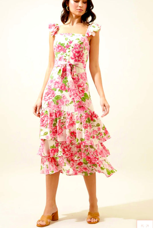 Guayana Ruffle Tiered MIDI Dress - Fashion Sophisticated Boutique
