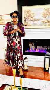 Floral Metallic Pinstripe Chiffon Maxi Dress by Current Air - D-S Fashion Sophisticated Boutique