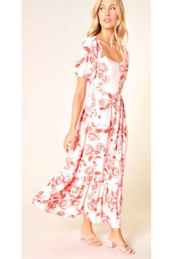 Pink and Red Peony MIDI Dress - D-S Fashion Sophisticated Boutique