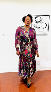 Floral Metallic Pinstripe Chiffon Maxi Dress by Current Air - D-S Fashion Sophisticated Boutique