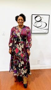 Floral Metallic Pinstripe Chiffon Maxi Dress by Current Air - D-S Fashion Sophisticated Boutique