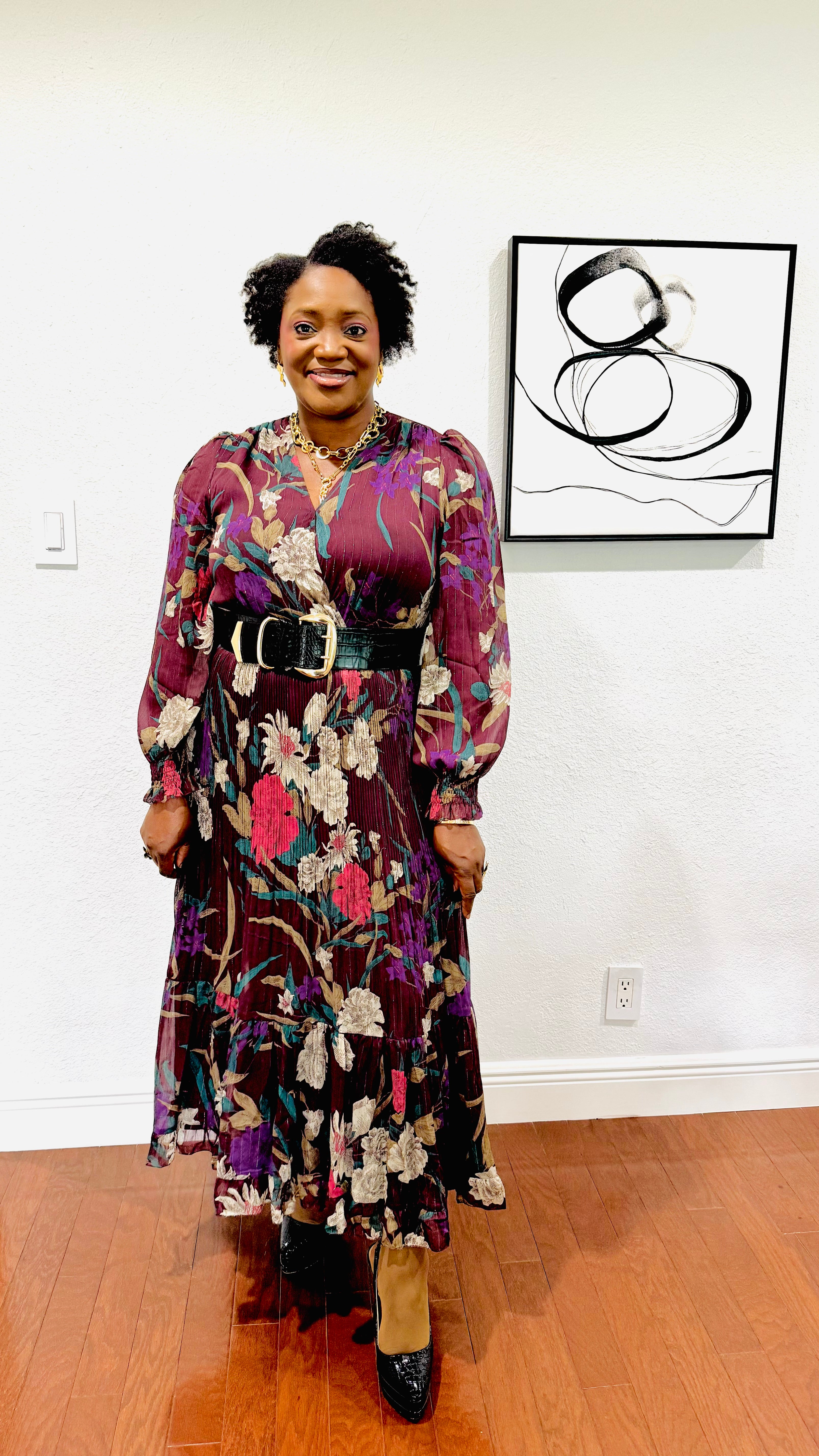 Floral Metallic Pinstripe Chiffon Maxi Dress by Current Air - D-S Fashion Sophisticated Boutique