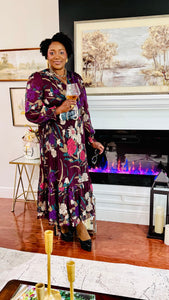 Floral Metallic Pinstripe Chiffon Maxi Dress by Current Air - D-S Fashion Sophisticated Boutique