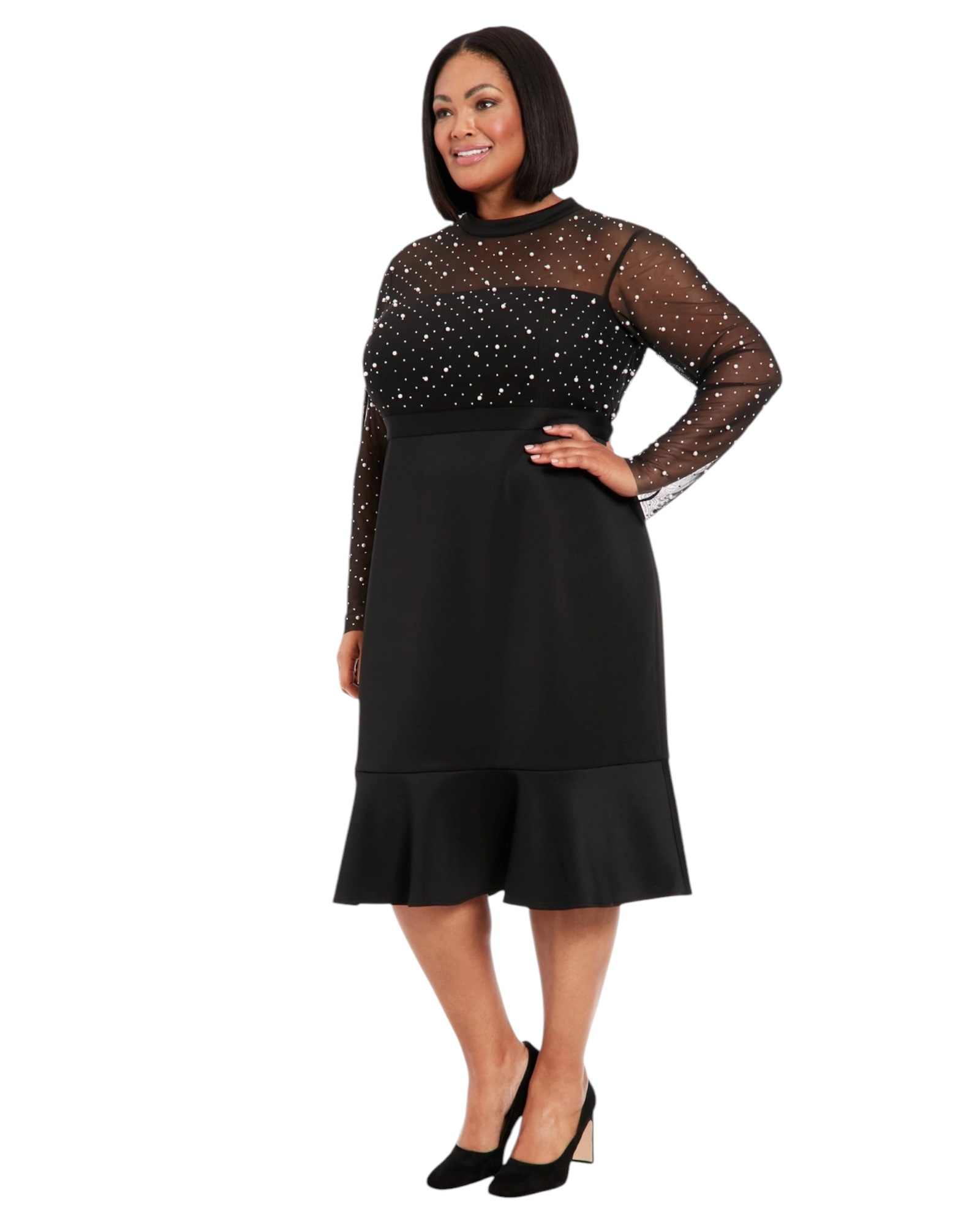 Pearl Illusion Mock Neck Dress