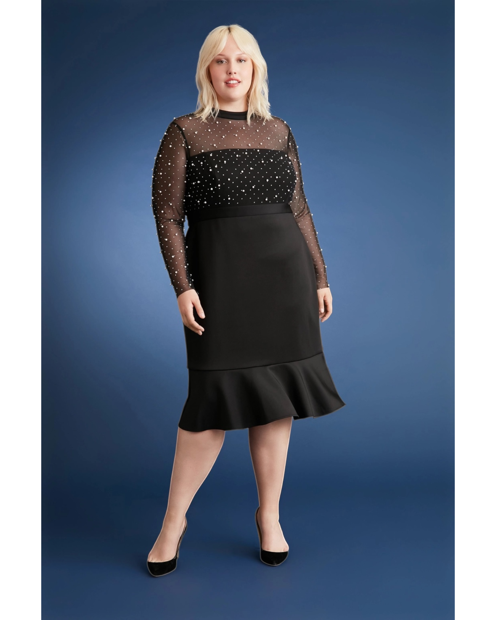 Pearl Illusion Mock Neck Dress