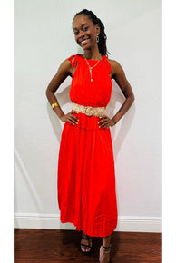 Pleated Halter Midi Dress - D-S Fashion Sophisticated Boutique