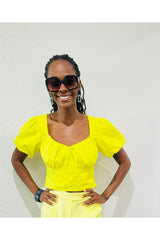 Poplin Bubble Sleeve Crop Top - D-S Fashion Sophisticated Boutique