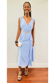 Kensie A-Line Midi Dress in Perri Blue — textured woven A-line midi dress for women, perfect for work, formal events, and leisure wear from DS Fashion Sophisticated Boutique.