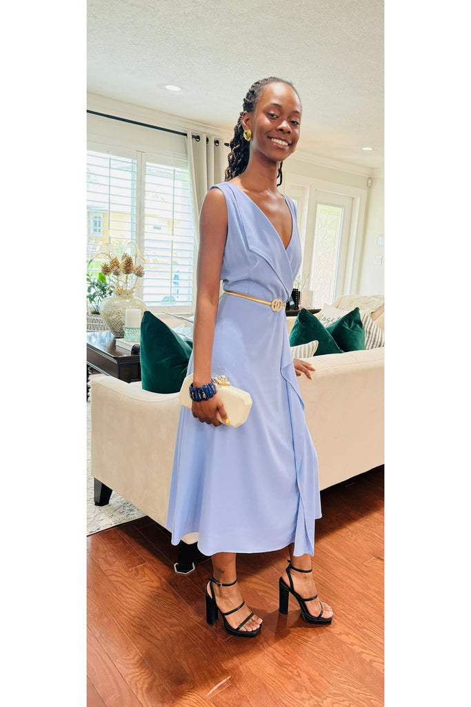 Kensie A-Line Midi Dress in Perri Blue — textured woven A-line midi dress for women, perfect for work, formal events, and leisure wear from DS Fashion Sophisticated Boutique.