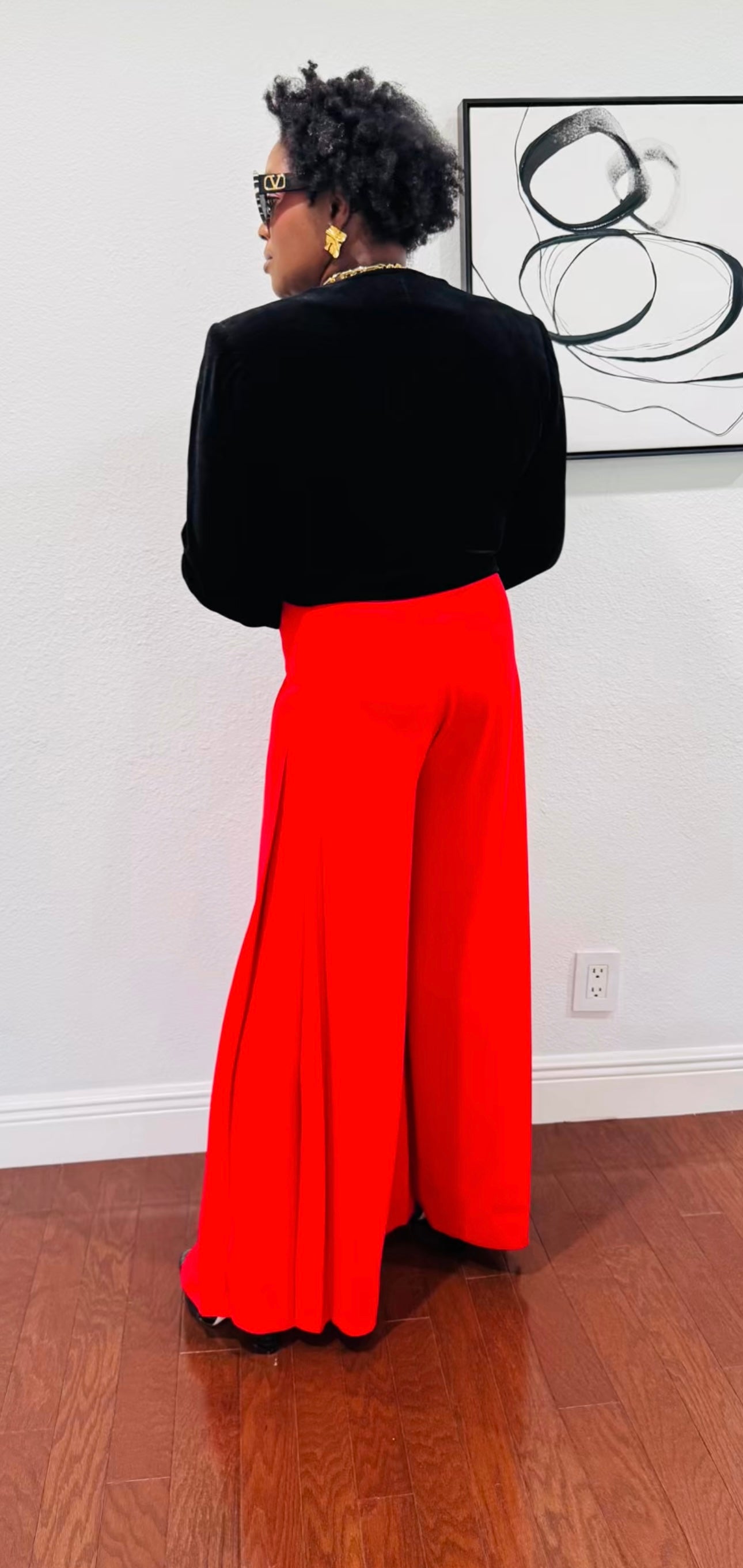 Red Pleated Wide Leg Pants for Women - D-S Fashion Sophisticated Boutique