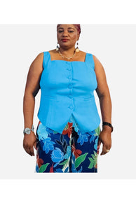 Square Neck Button Down Vest