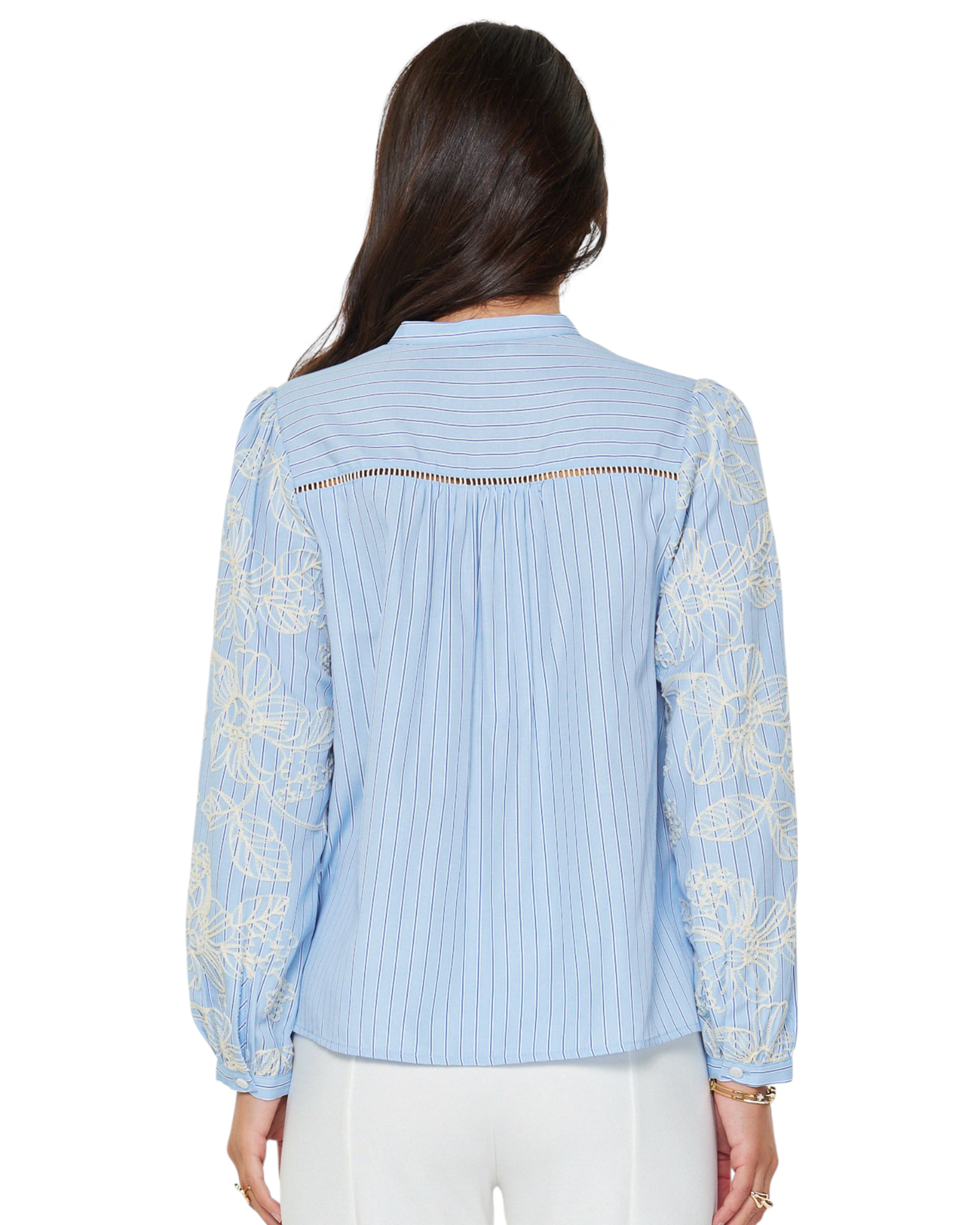 Pinstripe Embroidered Blouse