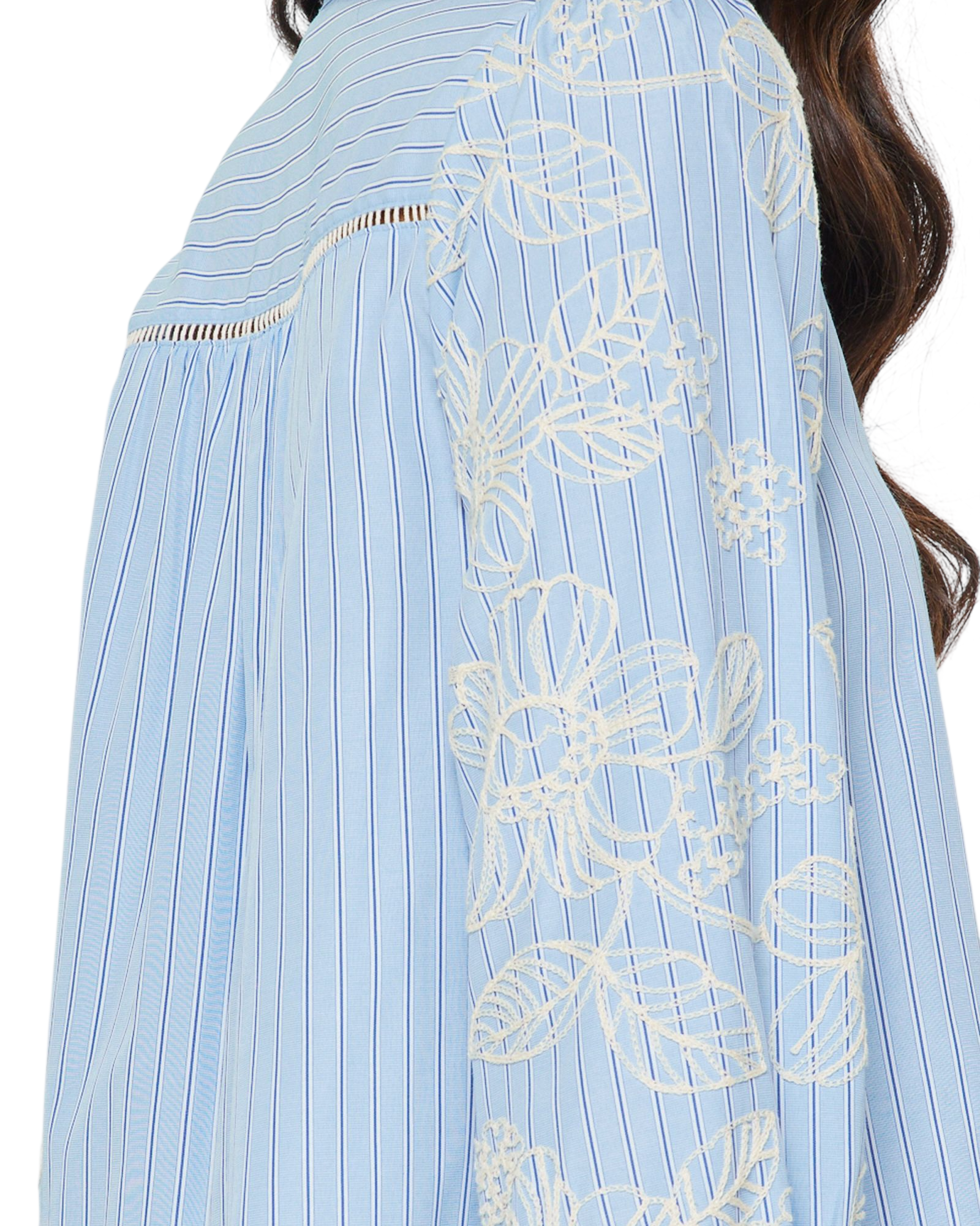 Pinstripe Embroidered Blouse