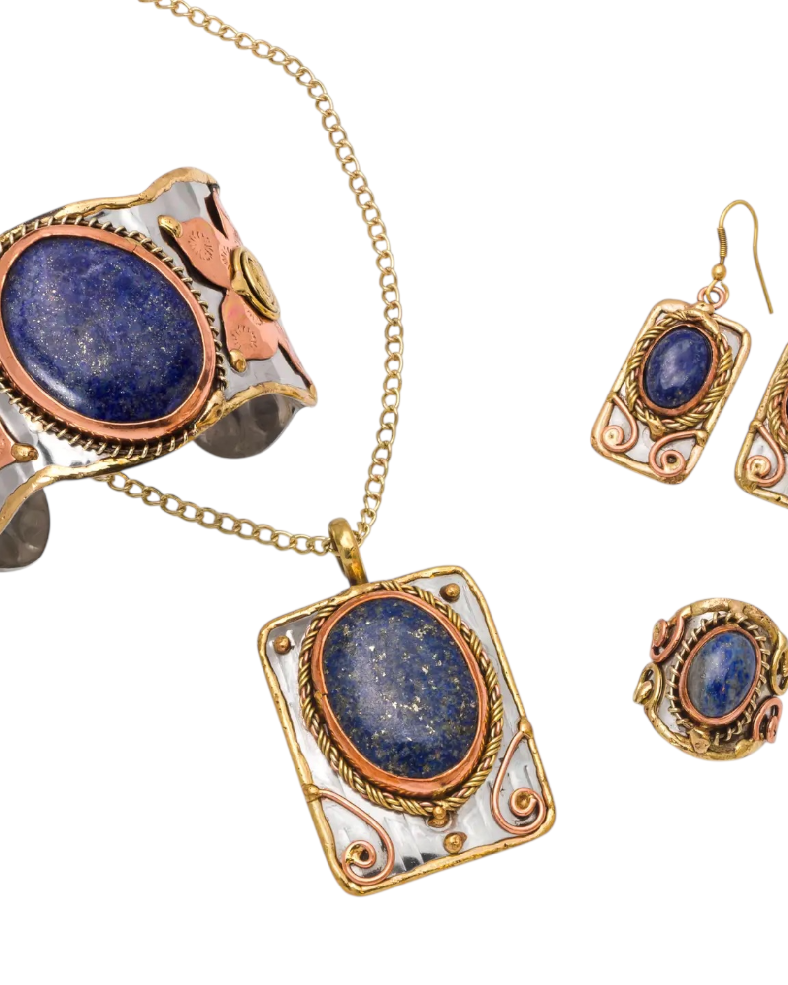 Handcrafted Mixed Metal Earrings with Lapis Lazuli Stone