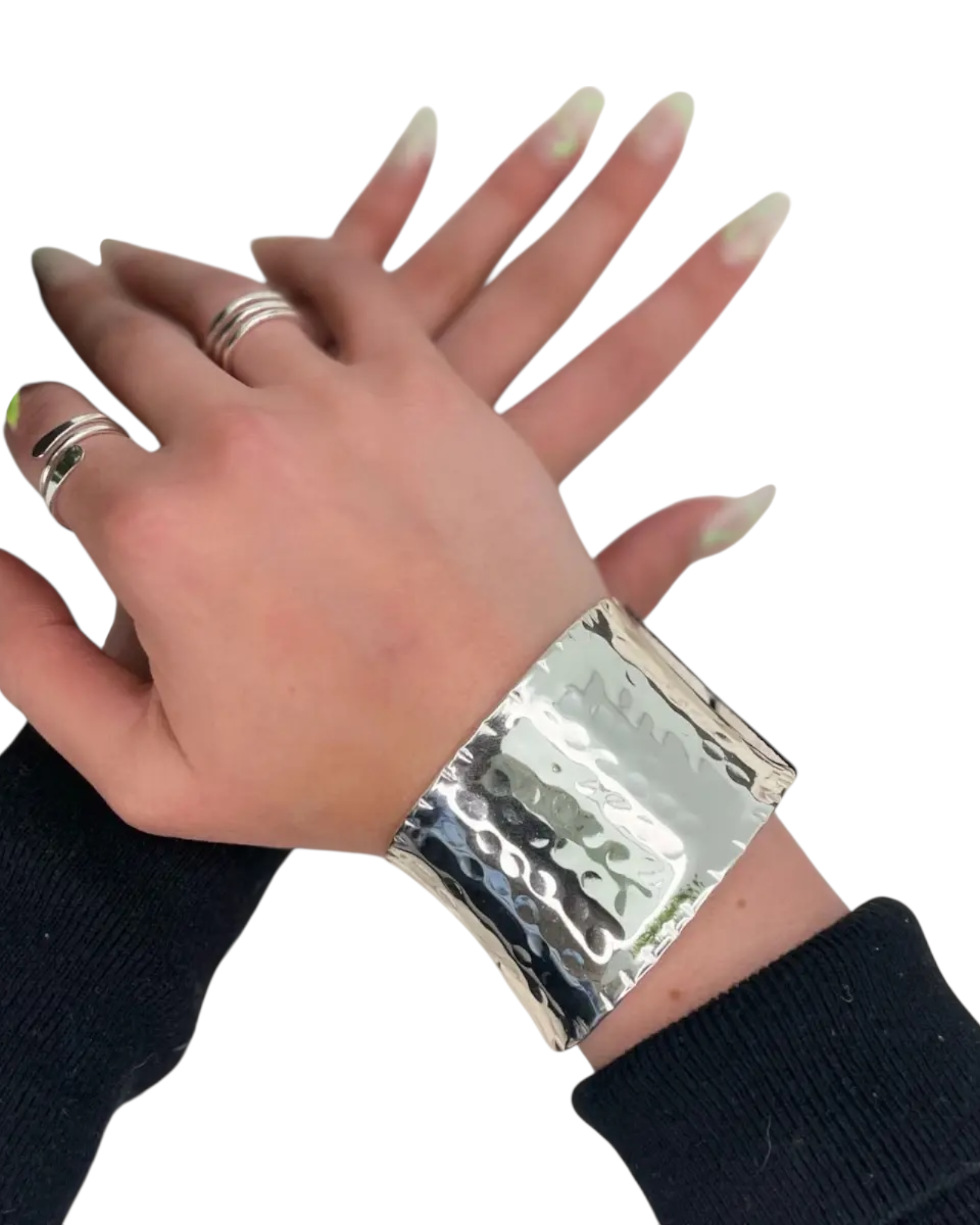 Adjustable Silver Plated Hammered Wide Cuff