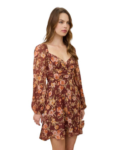 Floral Sweetheart Long Sleeve Back Tie Mini Dress for Women – romantic floral mini dress for work, brunch, or special occasions. Affordable women’s fashion and elegant clothing from DS Fashion Sophisticated Boutique.