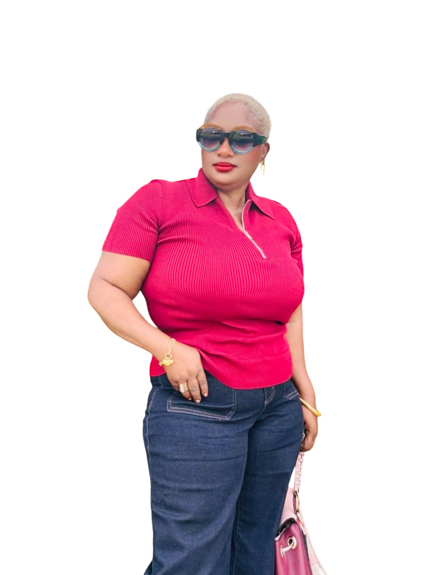 Burgundy Half Zipped Cropped Sweater Knit Top