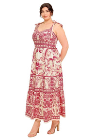 Printed Woven Midi Dress in Pink Floral