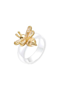 Bee Ring 18K Gold Plated Stainless Steel with Cubic Zirconia - D-S Fashion Sophisticated Boutique