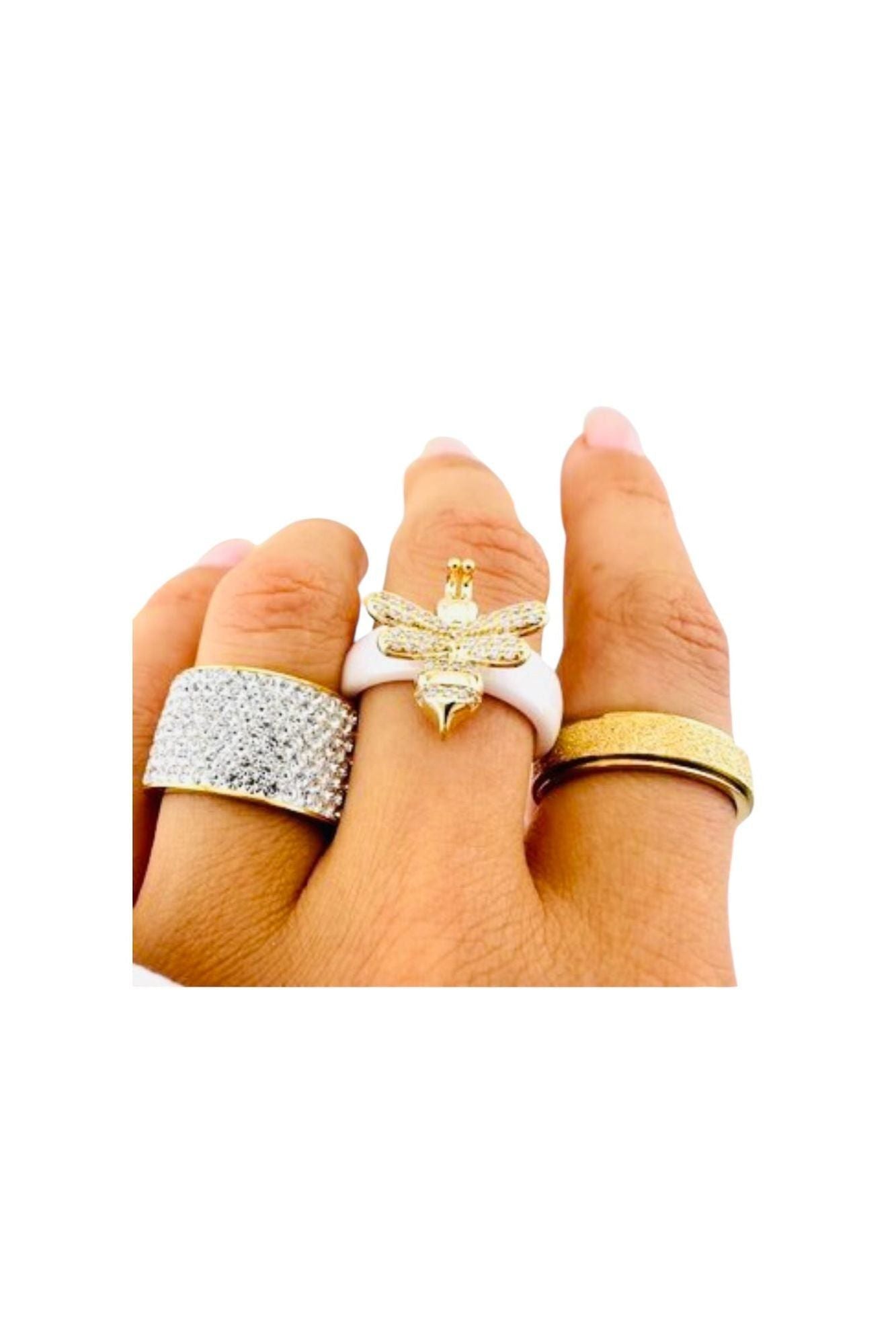 Bee Ring 18K Gold Plated Stainless Steel with Cubic Zirconia - D-S Fashion Sophisticated Boutique