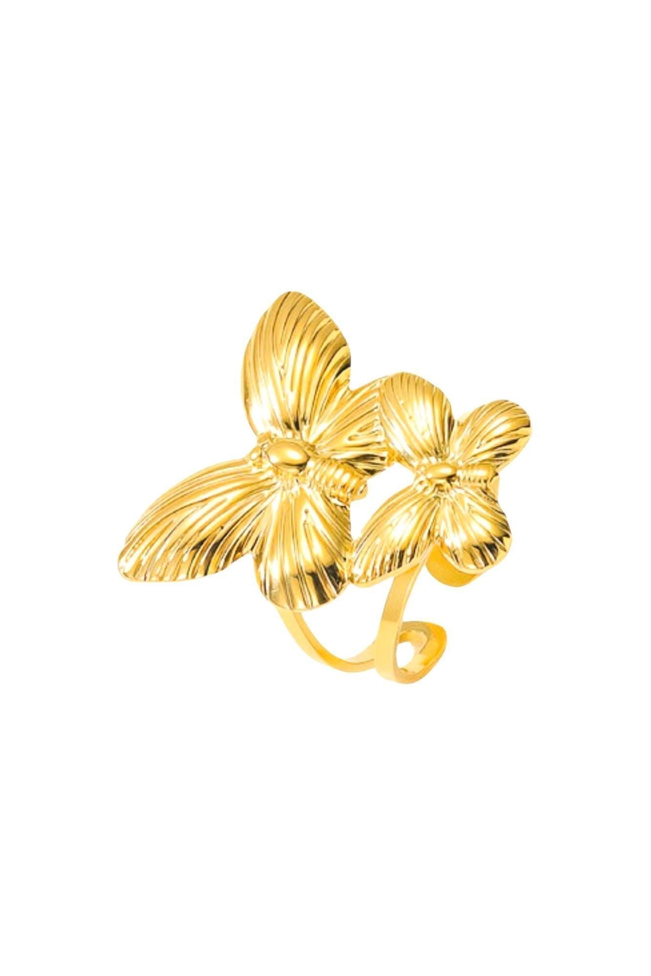 Butterflies Ring 18K Gold Plated Stainless Steel – Adjustable, Waterproof & Hypoallergenic Jewelry - D-S Fashion Sophisticated Boutique