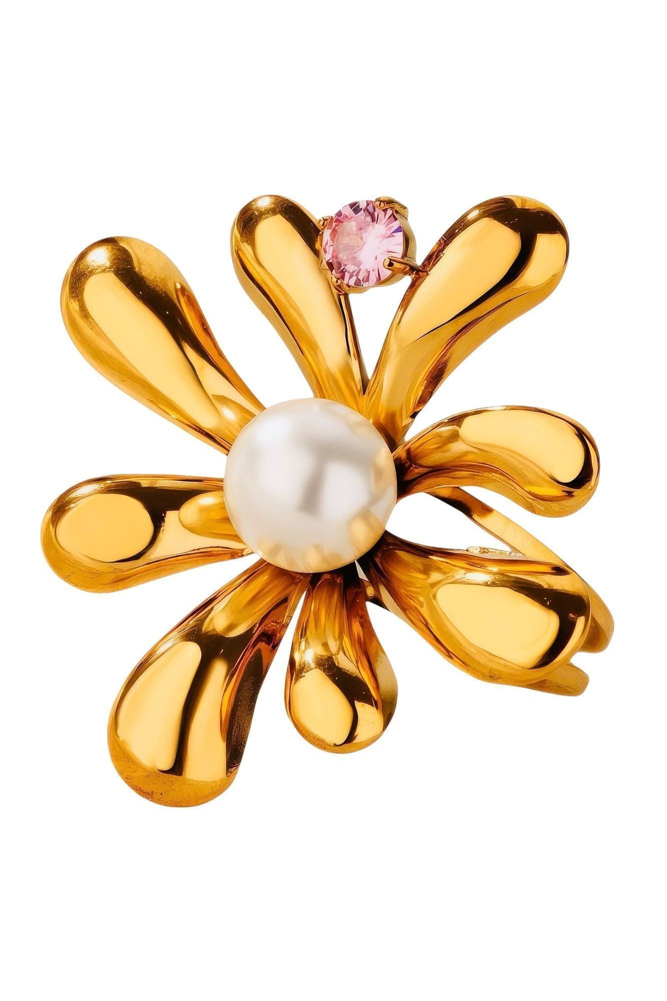Flower Ring 18K Gold Plated Stainless Steel with Pearl & Cubic Zirconia – Adjustable, Waterproof & Hypoallergenic Jewelry - D-S Fashion Sophisticated Boutique