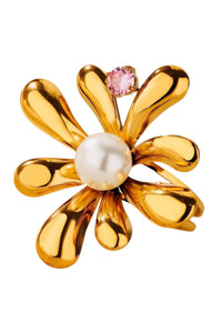 Flower Ring 18K Gold Plated Stainless Steel with Pearl & Cubic Zirconia – Adjustable, Waterproof & Hypoallergenic Jewelry - D-S Fashion Sophisticated Boutique