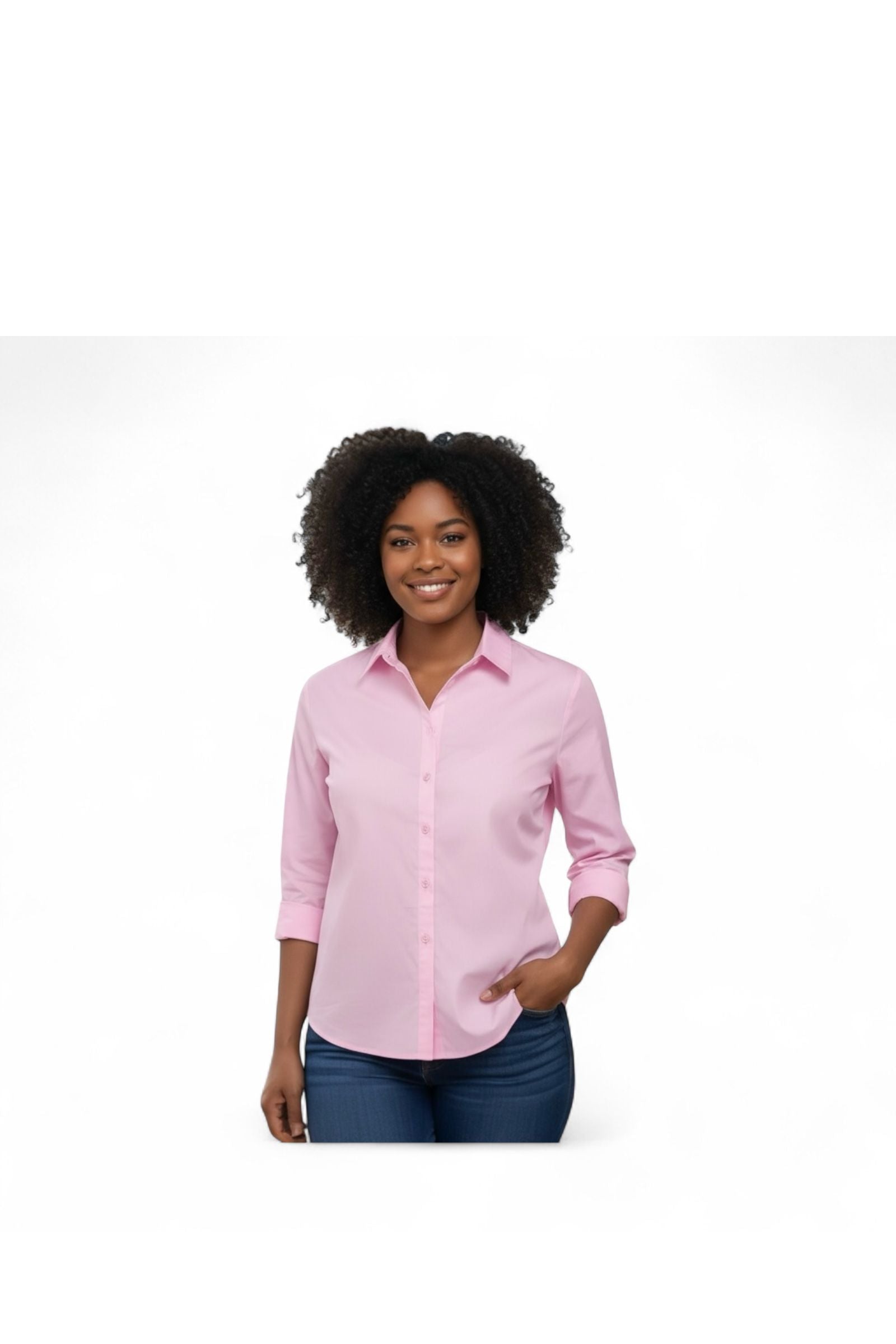 Plus Size Long Sleeve Button Down Stretch Poplin Shirt - D-S Fashion Sophisticated Boutique
