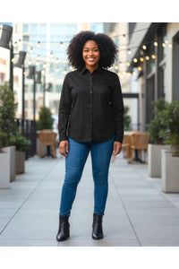 Plus Size Long Sleeve Button Down Stretch Poplin Shirt - D-S Fashion Sophisticated Boutique