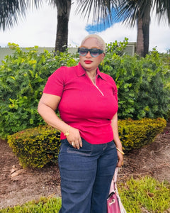 Burgundy Half Zipped Cropped Sweater Knit Top