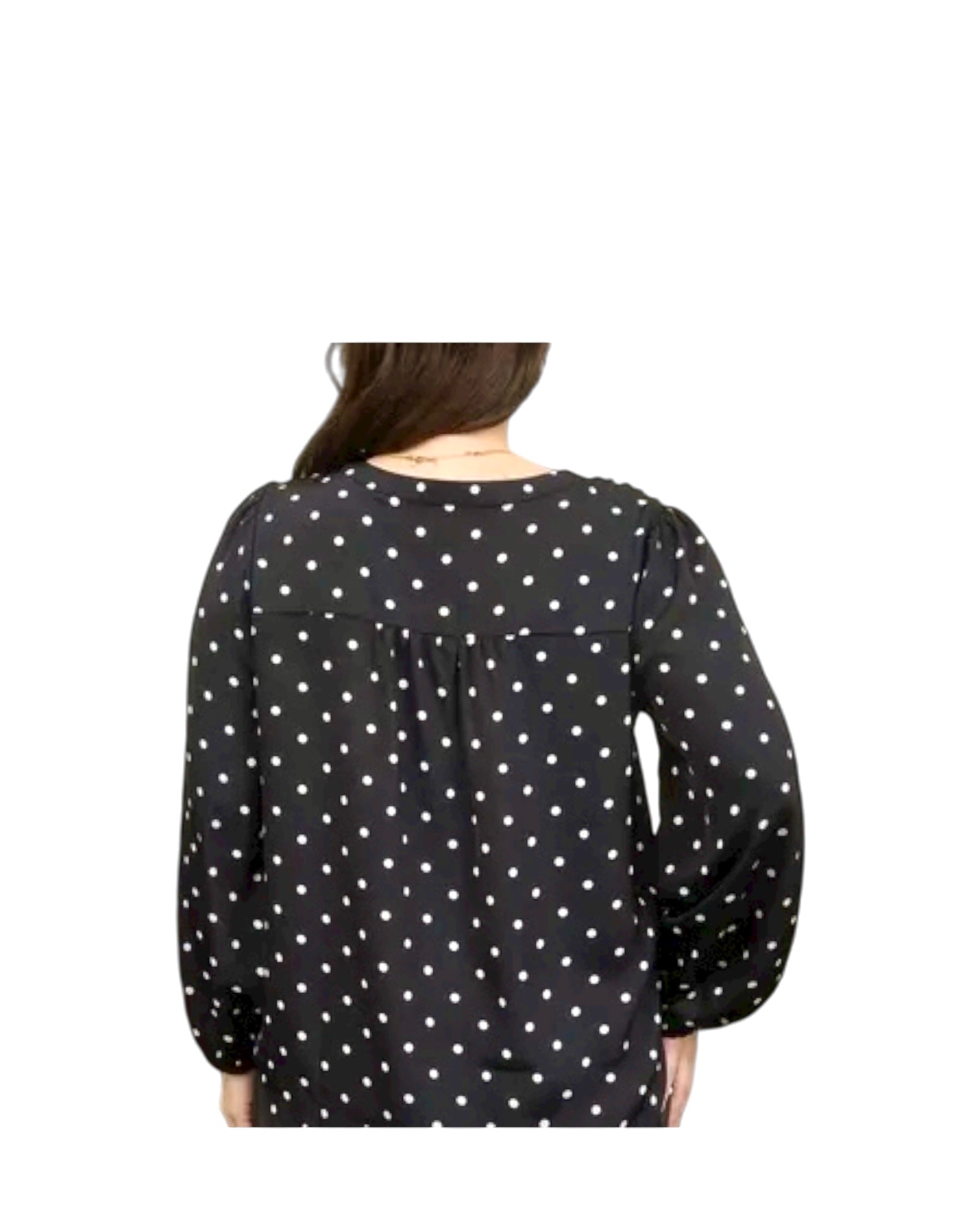 Polka Dot V-Neck Henley Blouse - D-S Fashion Sophisticated Boutique