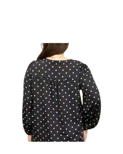 Polka Dot V-Neck Henley Blouse - D-S Fashion Sophisticated Boutique