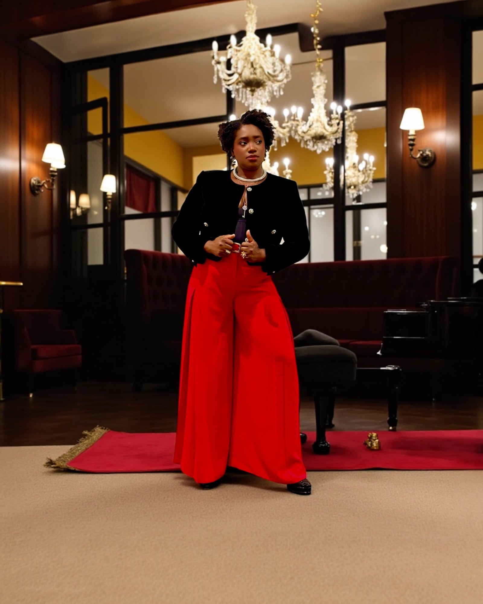 Elegant Red Pleated Wide Leg Pants for Women – perfect for work, formal events, and leisure wear. Affordable women’s fashion with plus-size options 