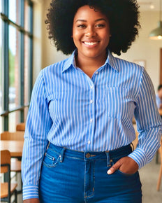 Plus Size Long Sleeve Button Down Stretch Poplin Shirt - D-S Fashion Sophisticated Boutique