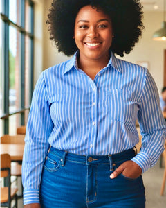 Plus Size Long Sleeve Button Down Stretch Poplin Shirt - D-S Fashion Sophisticated Boutique