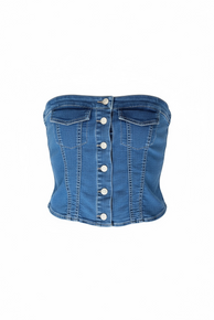 Button Down Stretch Denim Tube Top - D-S Fashion Sophisticated Boutique