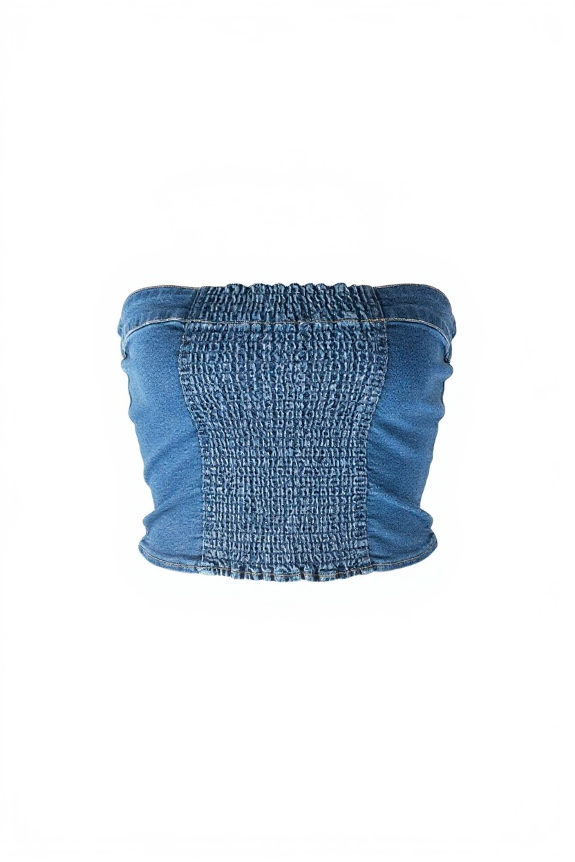 Button Down Stretch Denim Tube Top - D-S Fashion Sophisticated Boutique