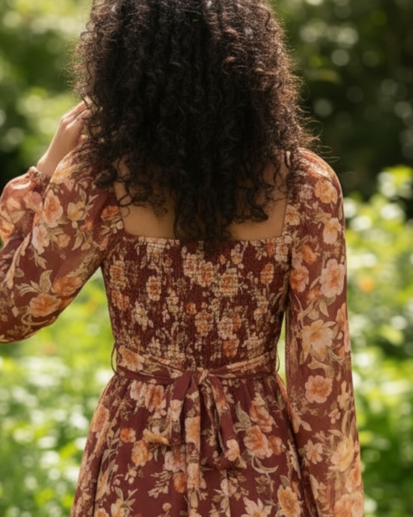 Floral Sweetheart Long Sleeve Back Tie Mini Dress