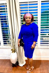 Elegant Twist Side Long Sleeve Dress for Women – Perfect for work, formal events, and leisure wear. Stylish plus-size fashion from DS Fashion Sophisticated Boutique with elegant clothing and quality accessories.