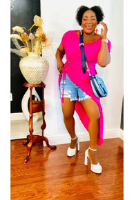 Keyhole Side Asymmetrical Hem Tunic Top - Fashion Sophisticated Boutique